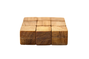 Natural wooden cubes arranged in a neat formation, showcasing texture and simplicity against a bright background isolated on transparent background