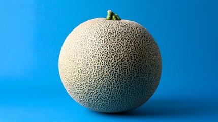 Textured Cantaloupe on Bright Blue Background for Fresh Food Concepts