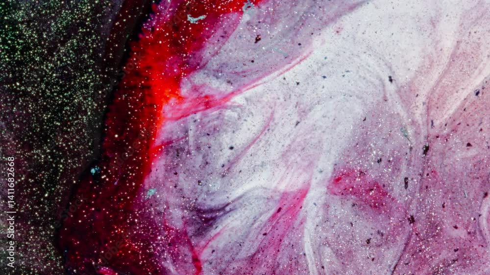 Aufkleber subtle abstract swirl of red and white substances in macro fluid mixing shot