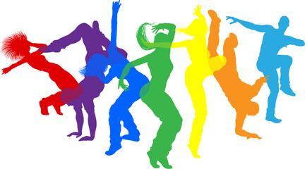 Street dancers dancing silhouette hip hop dance silhouettes poses set