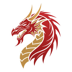 Naklejka premium Fierce Red Dragon Head Illustration for Tattoo Design and Fantasy Artwork