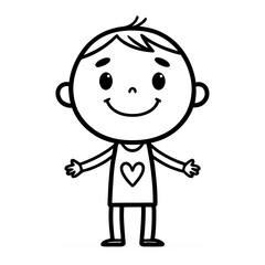 Obraz premium Happy Smiling Boy Character with Heart Shirt Ideal for Kids Crafts and Coloring Activities