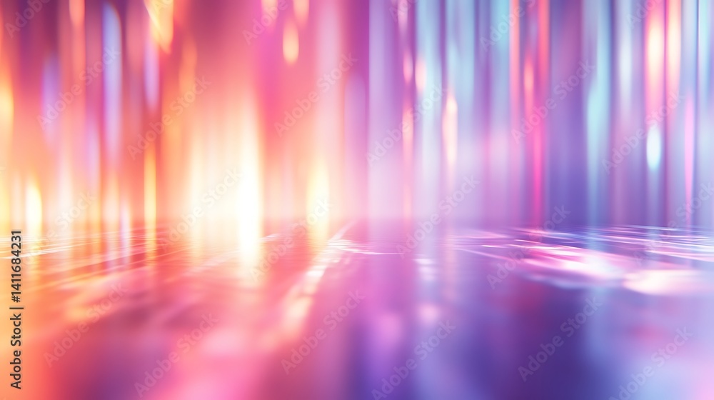 Poster dynamic reflections: a captivating interplay of radiant colors and flowing lights creates an abstrac