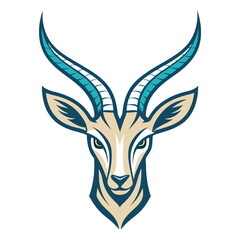 Stylized Antelope Head Illustration with Blue Accents for Graphic Design and Decor