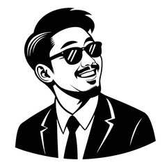Fototapeta premium Stylish Man in Sunglasses and Suit Smiling Vector Illustration for Fashion and Branding