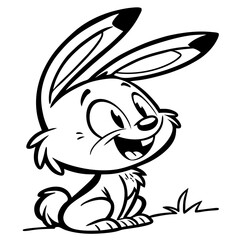 Obraz premium Happy Cartoon Bunny Character Sitting with Big Ears Ideal for Childrens Coloring Pages