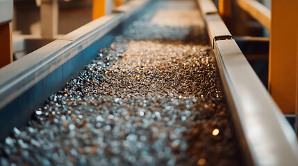 Laborer sorting through lithium ore on a conveyor belt at a processing plant. Featuring sorting work