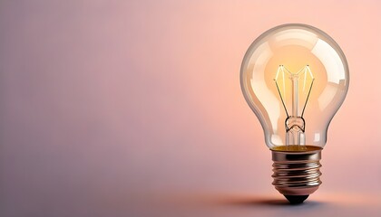 A brainstorming idea presented by a light bulb on a light pastel background.