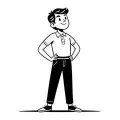 Confident Young Boy Standing with Hands on Hips in Casual Attire Vector Illustration