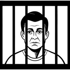 Man Behind Bars Portrait Illustration for Criminal Justice Themes