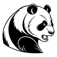 Bold Black and White Panda Head Graphic for Tattoo Design and Coloring Book Illustrations