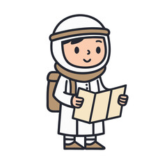 Obraz premium Cute astronaut character exploring space holding a map perfect for children's illustrations