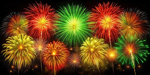Fototapeta premium Fireworks Explosion Red Green Yellow Gold Isolated