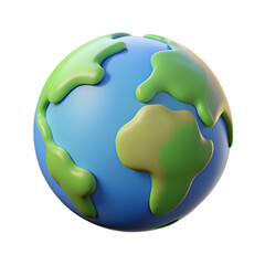 Globe Icon: A vibrant, 3D-rendered globe icon representing planet Earth, isolated against the sky, inviting contemplation of global connectedness and environmental awareness.
