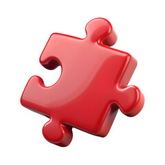 Fototapeta premium Red Jigsaw Puzzle Piece. 3d rendering isolated on white background. Cartoon plastic style