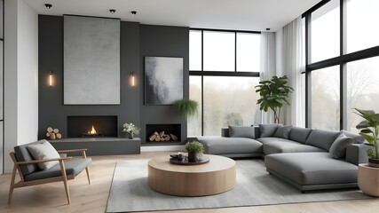 Cozy Modern Living Room with Fireplace and Natural Tones