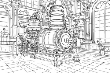 Interior design of Factory, coloring book Factory vector graphic