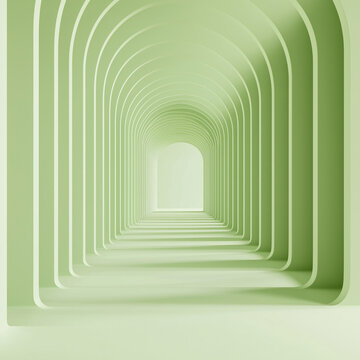 Fototapeta Symmetrical mint green tunnel with arches