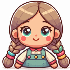 Cute cartoon girl character with pigtails in a colorful outfit  