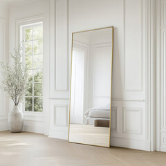 Elegant Full-Length Mirror in Light-Filled Contemporary Room