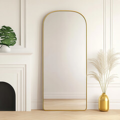 Elegant Interior Design with Tall Mirror and Modern Decor Elements