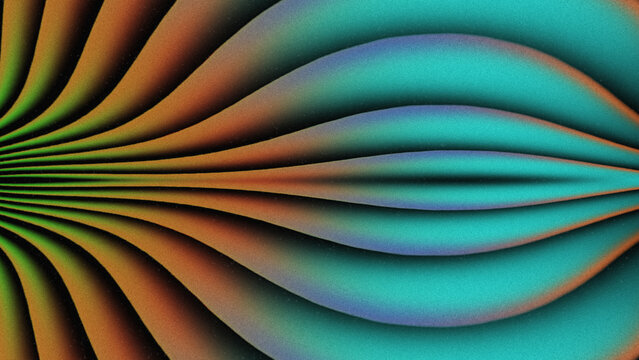 Solid black background with wavy shapes of blue-green and brownish-orange gradients overlapping, forming a pattern of folded fabric or layers of paper.