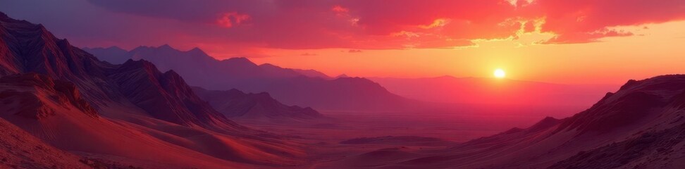 Obraz premium Crimson sunrise paints Eastern Desert mountains, arid, geology