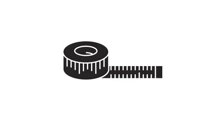 Measuring Tape Icon Flat Black Silhouette on White