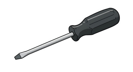 Isolated Flathead Screwdriver with Black Handle on White