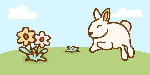 Bunny Running Toward Easter Egg Hunt