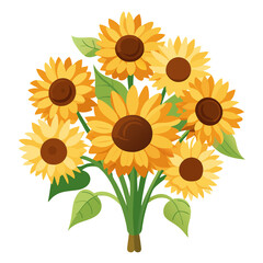 Obraz premium Vibrant Bouquet of Sunflowers with Lush Green Leaves on Trensprent Background png