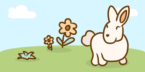 Easter Egg Hunt for Children Cute Bunny Scene