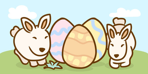Whimsical Bunny Collecting Easter Eggs