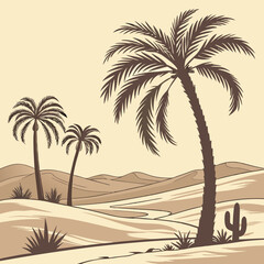 A row of palm tree with western desert