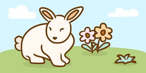 Cartoon Easter Egg Hunt with Bunny