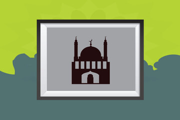 Obraz premium Silhouette of Majestic Mosque Framed Against Gradient Green-Teal Background