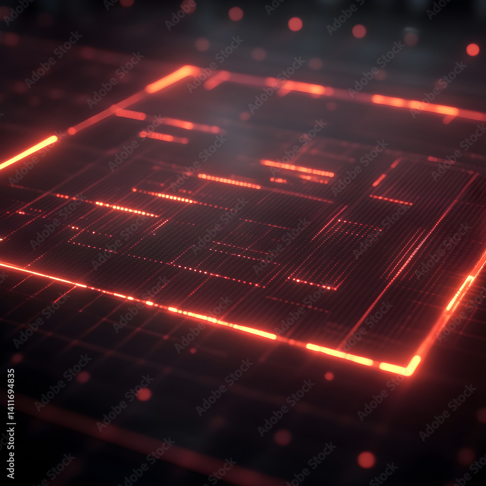 Poster digital circuitry: a close-up view showcases the complex network of glowing lines and interconnected
