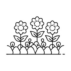 flower bed icon, flower bed line art - simple line art of flower bed, perfect for flower bed logos and icons