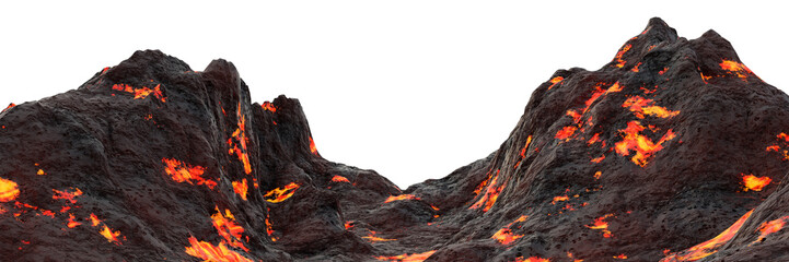 Frame of lava and magma mountain rock with isolated on transparent background - PNG file, 3D rendering illustration, Clip art, cut out and element	