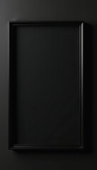 Sleek, black frame isolated on black backdrop , sophisticated, empty, photography