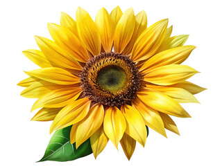 Fototapeta premium Beautiful sunflower with bright yellow petals and a vibrant brown center on white