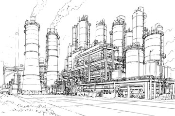 Interior design of Chemical plant, coloring book Chemical plant illustration art