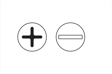 Fototapeta premium Round plus and minus icons set with different thicknesses. Vector.