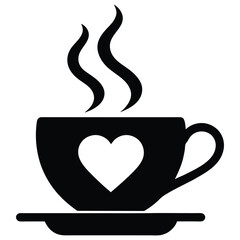 A modern teacup icon with heart shaped steam pattern symbolizing love and warmth