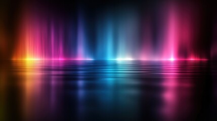 Colorful neon lights reflecting on a dark floor