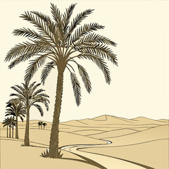 A row of palm tree with western desert