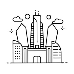 futuristic skyscraper icon, futuristic skyscraper line art - simple line art of futuristic skyscraper, perfect for futuristic skyscraper logos and icons