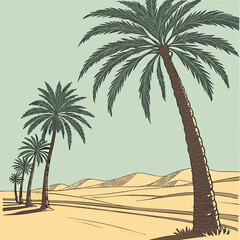 A row of palm tree with western desert