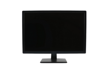 A sleek black monitor sits quietly on a modern desk, waiting for the user to power it on and explore endless possibilities in digital creation isolated on transparent background