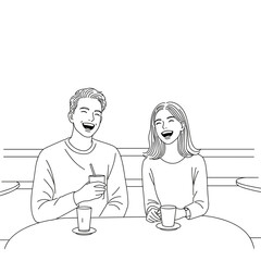 Fototapeta premium Happy couple enjoying drinks in a café setting 